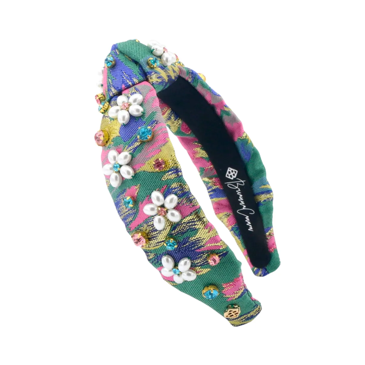 child_size_pink__green_sp_0.webp Child Size Pink & Green Spring Brocade Headband with Pearl Flowers & Crystals-Brianna Cannon Discount