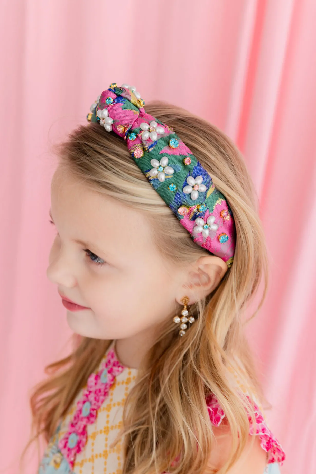child_size_pink__green_sp_1.webp Child Size Pink & Green Spring Brocade Headband with Pearl Flowers & Crystals-Brianna Cannon Discount