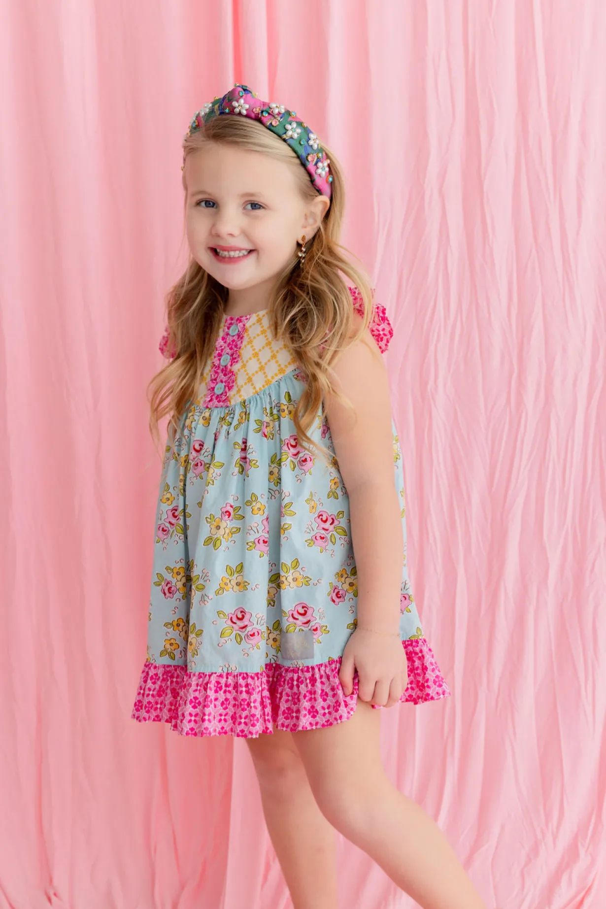 child_size_pink__green_sp_2.webp Child Size Pink & Green Spring Brocade Headband with Pearl Flowers & Crystals-Brianna Cannon Discount