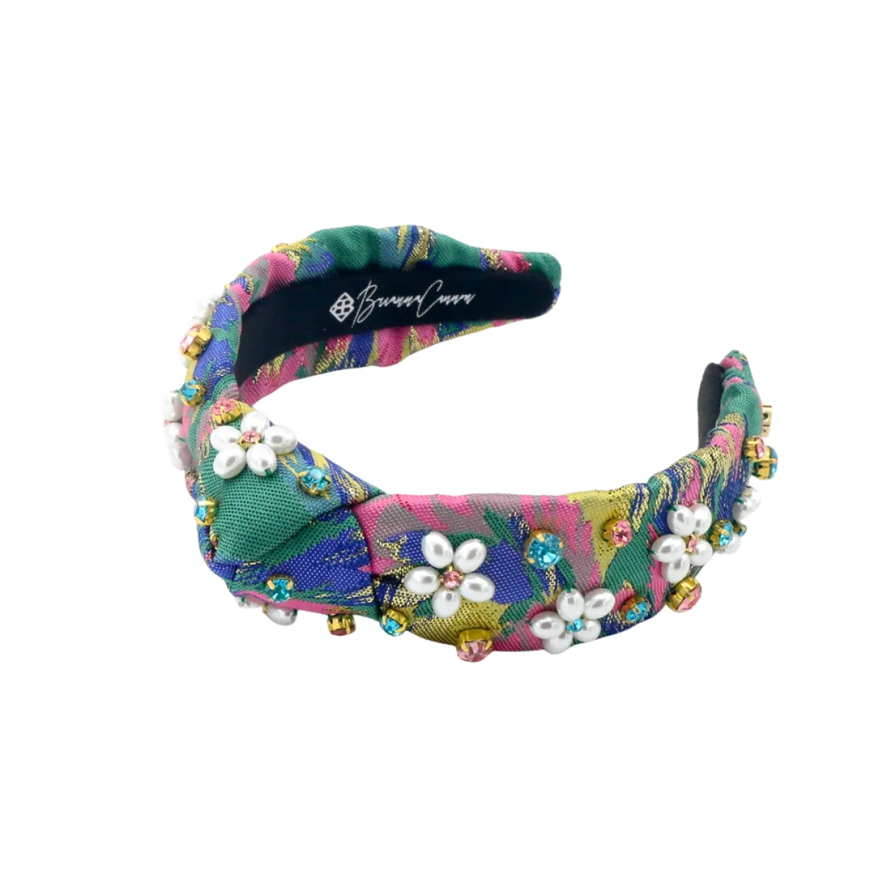 child_size_pink__green_sp_3.webp Child Size Pink & Green Spring Brocade Headband with Pearl Flowers & Crystals-Brianna Cannon Discount