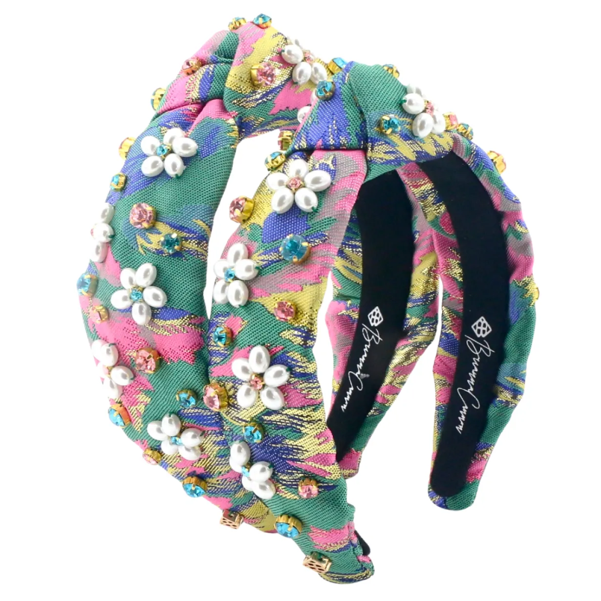 child_size_pink__green_sp_4.webp Child Size Pink & Green Spring Brocade Headband with Pearl Flowers & Crystals-Brianna Cannon Discount