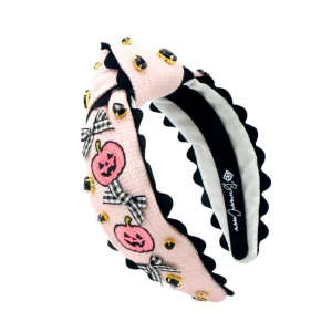 Child Size Pink Cross-Stitch Halloween Headband with Embroidered Pumpkins-Brianna Cannon Discount