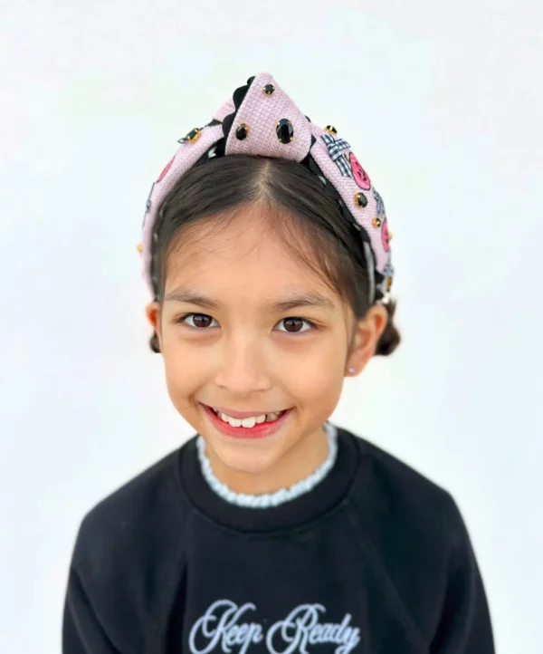 Child Size Pink Cross-Stitch Halloween Headband with Embroidered Pumpkins-Brianna Cannon Discount