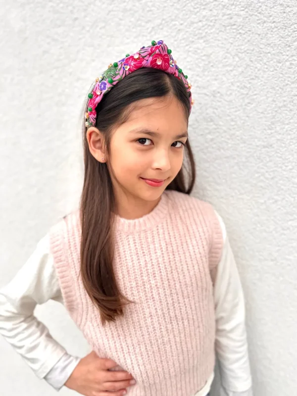 Child Size Pink Luau Headband with Crystals & Beads-Brianna Cannon Sale