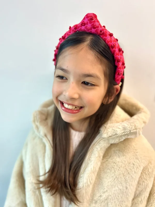 Child Size Pink Scalloped Headband with Pink Beads-Brianna Cannon Sale