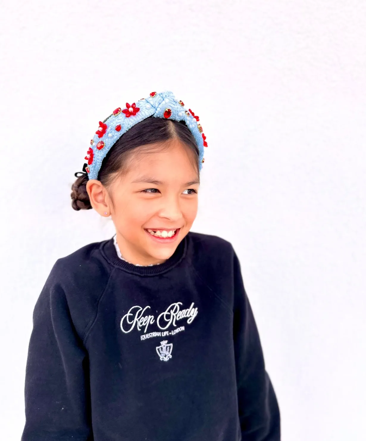 child_size_powder_blue_cr_1.webp Child Size Powder Blue Crochet Headband With Red Flowers & Pearls-Brianna Cannon Fashion