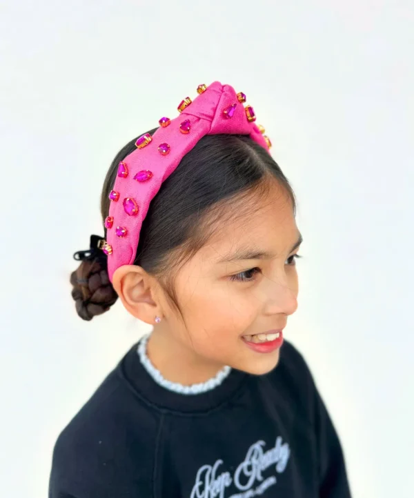 Child Size Shimmer Headband with Hand-Sewn Crystals in Pink-Brianna Cannon Clearance