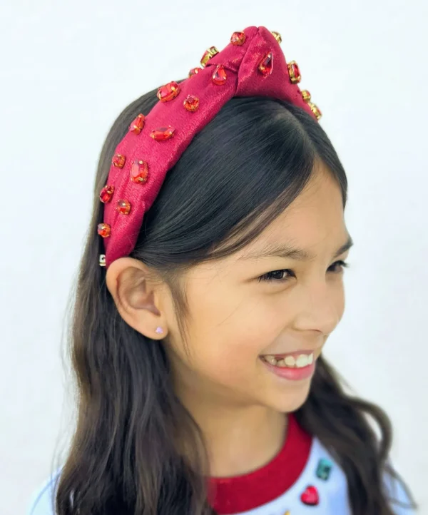 Child Size Shimmer Headband with Hand-Sewn Crystals in Red-Brianna Cannon Outlet