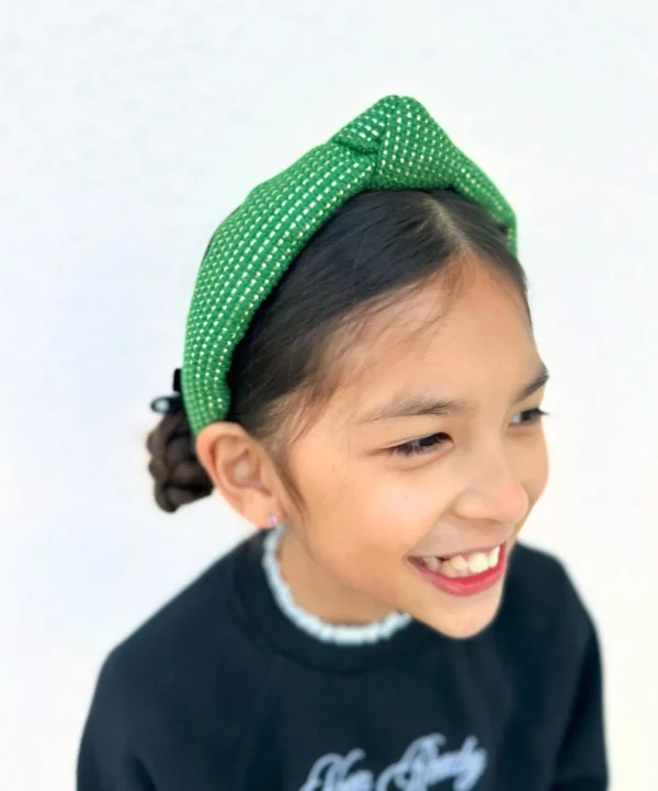 Child Size Solid Tweed and Gold Headband in Green-Brianna Cannon Best