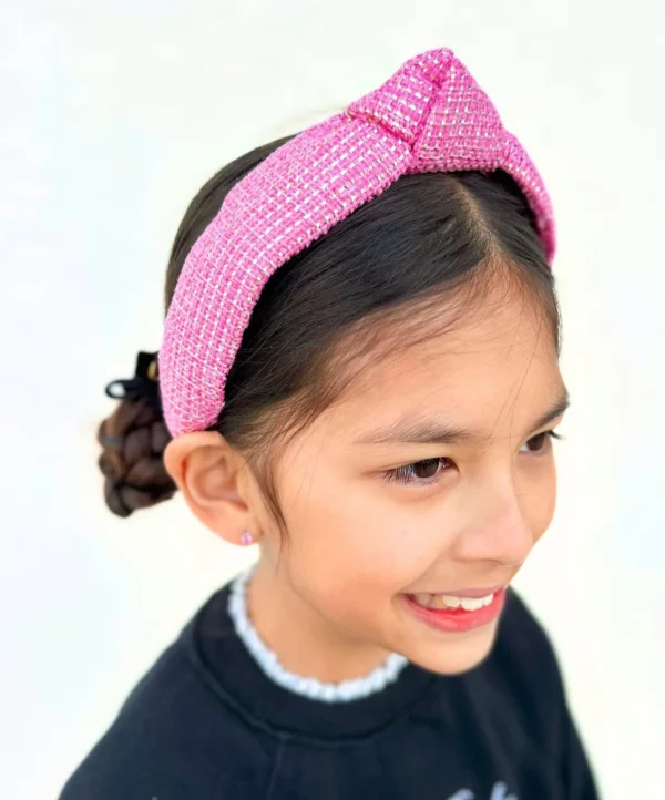 Child Size Solid Tweed and Gold Headband in Pink-Brianna Cannon New