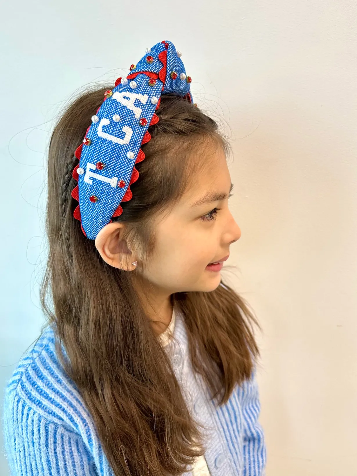 child_size_tca_trojans_cr_1.webp Child Size TCA TROJANS Cross-Stitch Headband With Crystals and Pearls-Brianna Cannon Discount