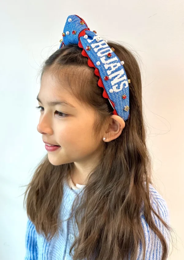 Child Size TCA TROJANS Cross-Stitch Headband With Crystals and Pearls-Brianna Cannon Discount