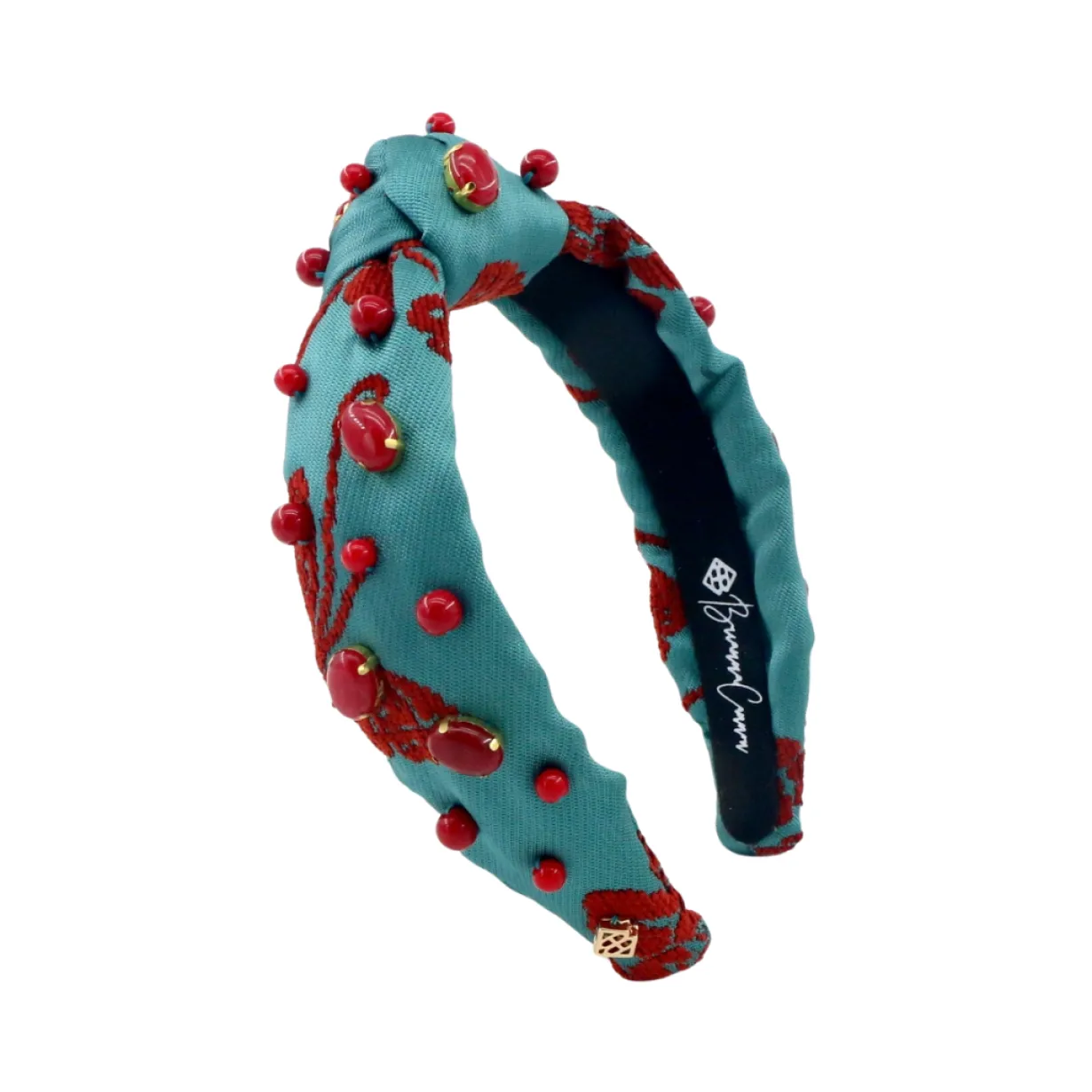 child_size_teal_headband__0.webp Child Size Teal Headband With Red Floral Embroidery and Stones-Brianna Cannon Fashion