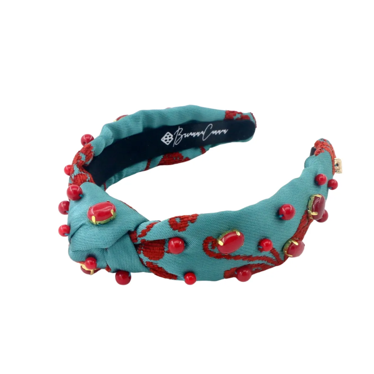 child_size_teal_headband__3.webp Child Size Teal Headband With Red Floral Embroidery and Stones-Brianna Cannon Fashion