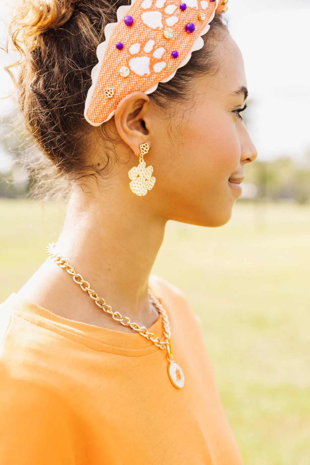 clemson_gold_logo_earring_1.webp Clemson Gold Logo Earring with BC Logo-Brianna Cannon Sale