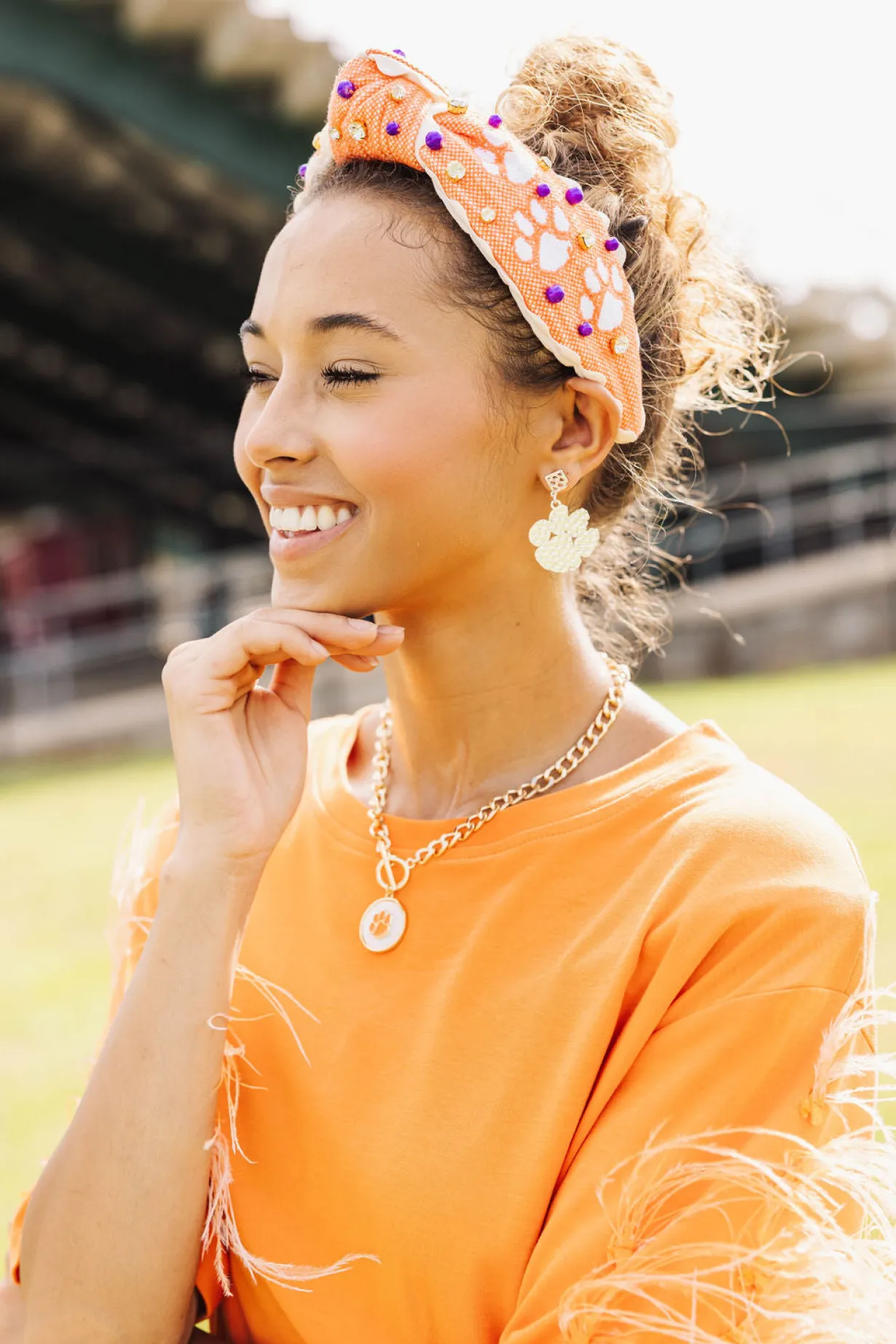 clemson_gold_logo_earring_2.webp Clemson Gold Logo Earring with BC Logo-Brianna Cannon Sale
