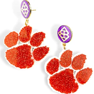 Clemson Orange Glitter and White Paw Earrings-Brianna Cannon Online