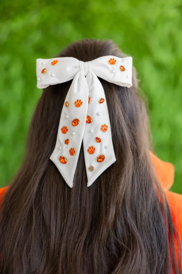 Clemson White Bow Barrette-Brianna Cannon Hot