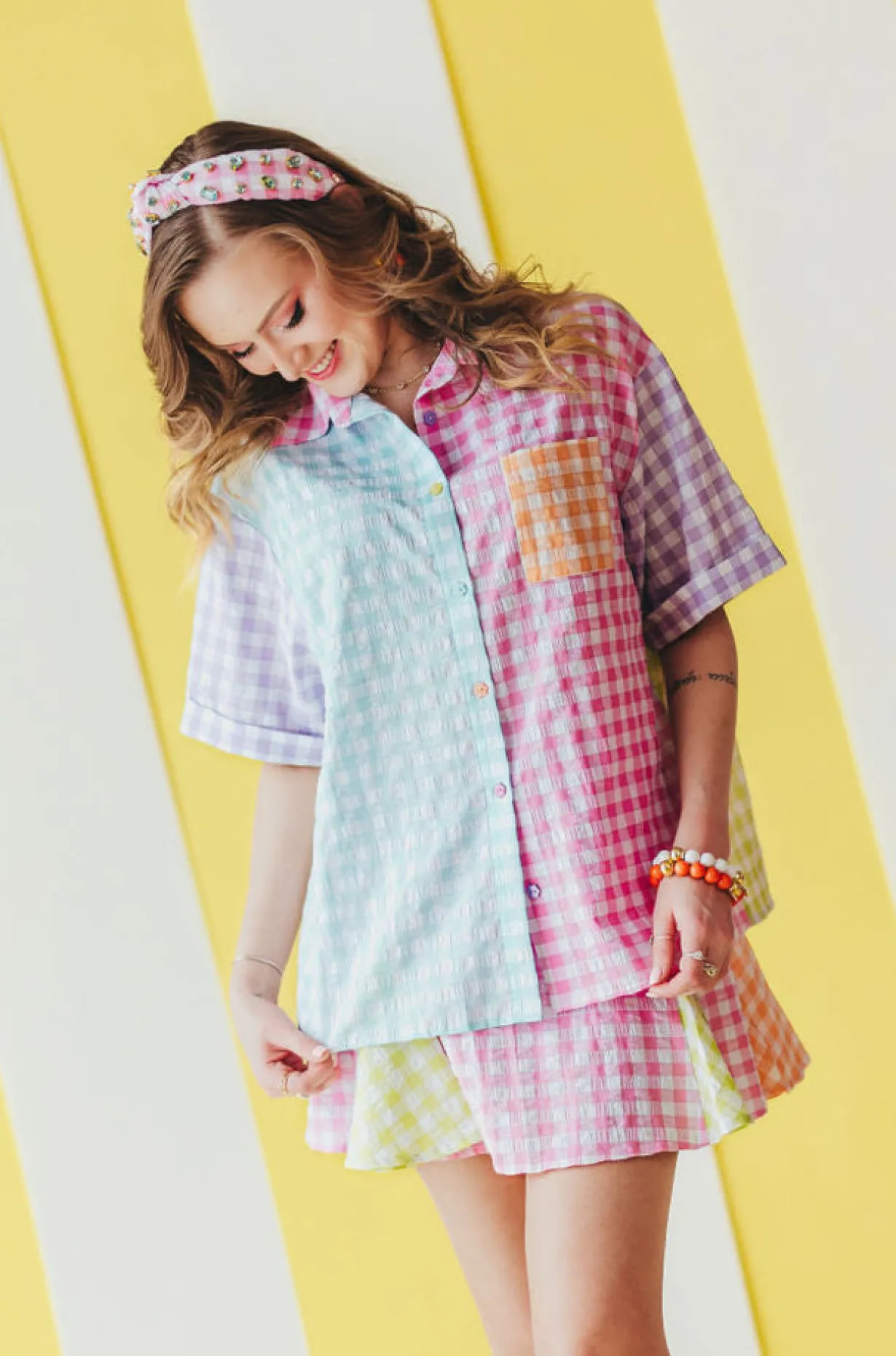 color_block_gingham_butto_0.webp Color Block Gingham Button-Down Shirt-Brianna Cannon Outlet