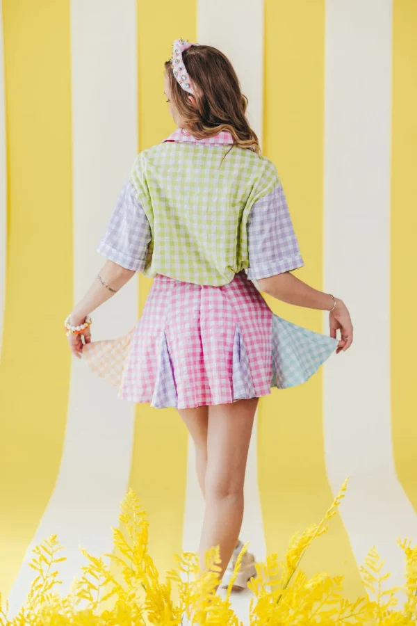 Color Block Gingham Button-Down Shirt-Brianna Cannon Outlet