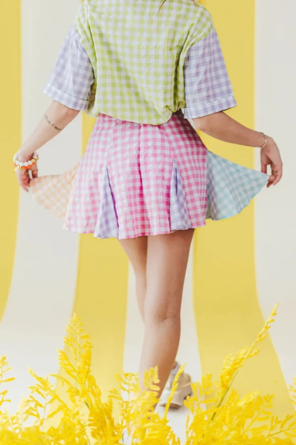 Color Block Gingham Pleated Skirt-Brianna Cannon New