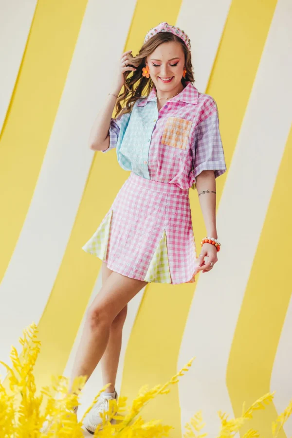 Color Block Gingham Pleated Skirt-Brianna Cannon New