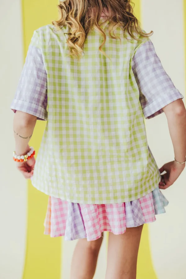Color Block Gingham Pleated Skirt-Brianna Cannon New