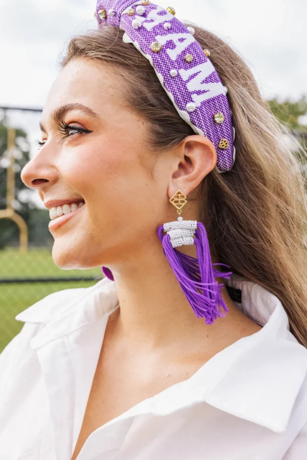 Color Block Tassel Earrings - Purple and White-Brianna Cannon Outlet