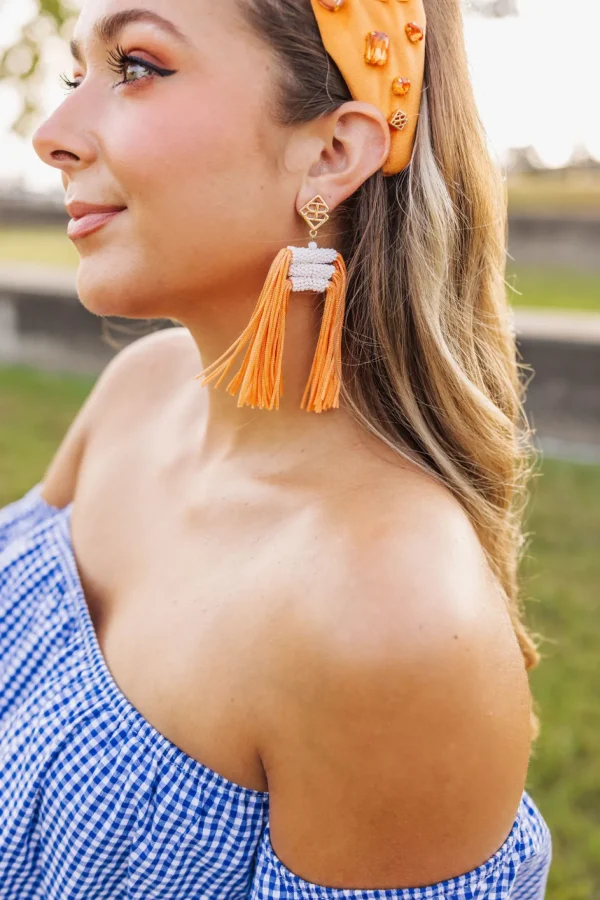 Color Block Tassel Earrings - Orange and White-Brianna Cannon New