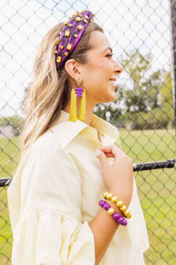 Color Block Tassel Earrings - Purple and Gold-Brianna Cannon Outlet