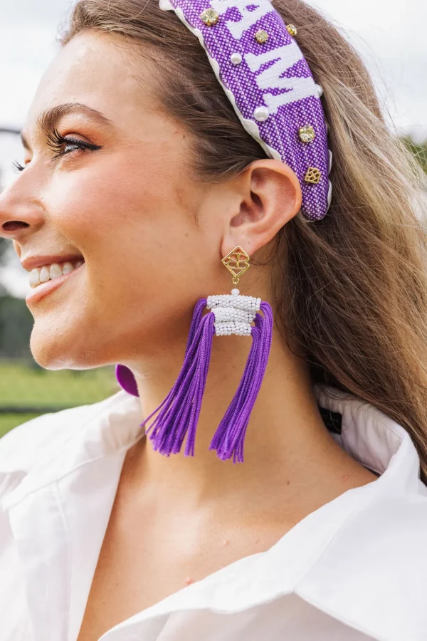 Color Block Tassel Earrings - Purple and White-Brianna Cannon Outlet