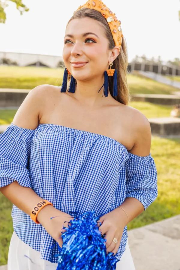 Color Block Tassel Earrings - Navy and Orange-Brianna Cannon Clearance