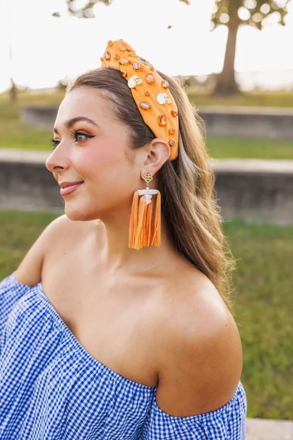 Color Block Tassel Earrings - Orange and White-Brianna Cannon New