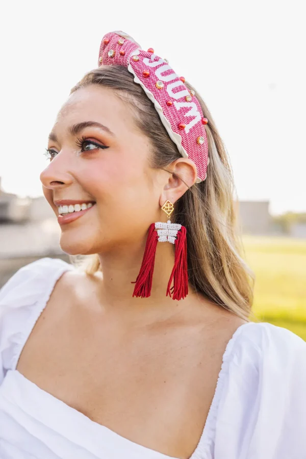 Color Block Tassel Earrings - Crimson and White-Brianna Cannon Fashion