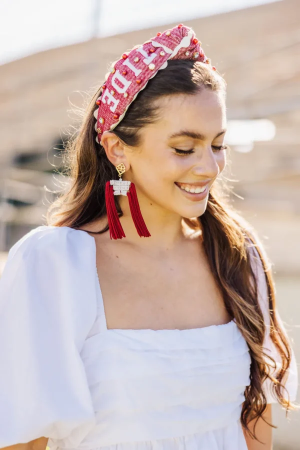 Color Block Tassel Earrings - Crimson and White-Brianna Cannon Fashion