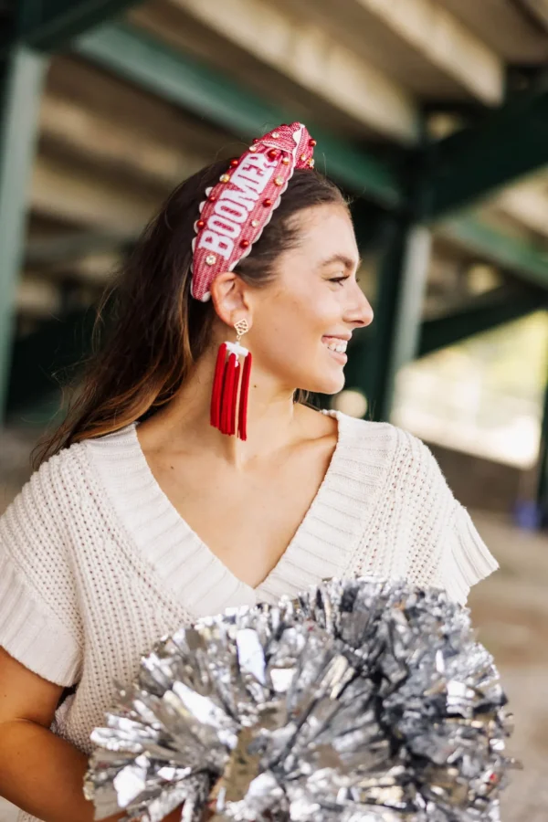 Color Block Tassel Earrings - Crimson and White-Brianna Cannon Fashion