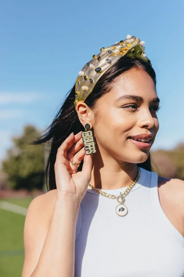 Colorado Gold Glitter & Black GO BUFFS Earrings-Brianna Cannon Sale