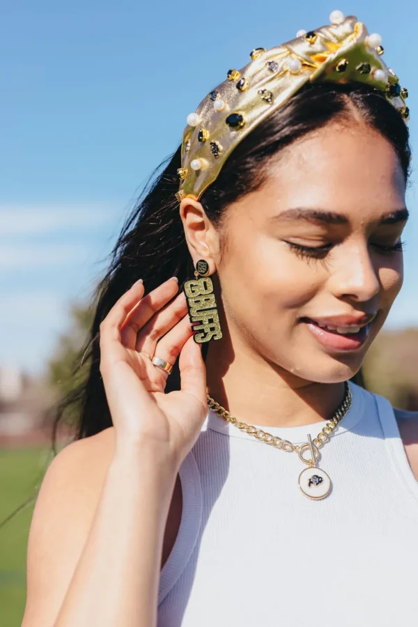 Colorado Gold Glitter & Black GO BUFFS Earrings-Brianna Cannon Sale