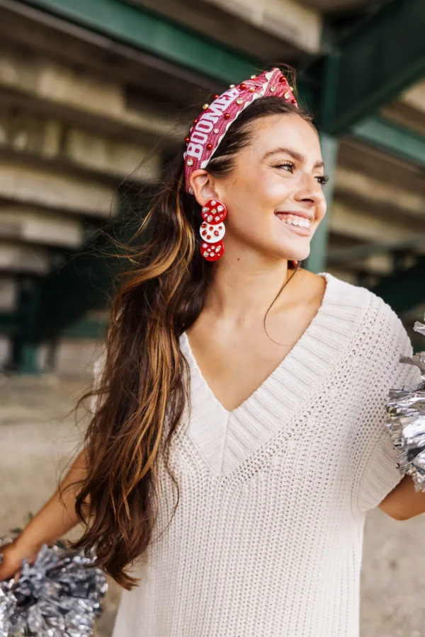Crimson and White Triple Dot Earrings-Brianna Cannon Sale