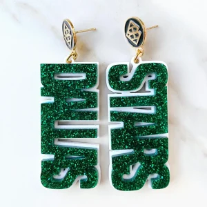 Dallas Stars - Green Glitter DALLAS STARS over White with Black Logo Top-Brianna Cannon Outlet