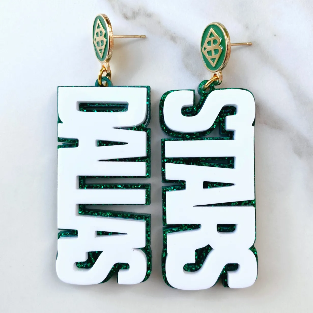 dallas_stars__white_dalla_0.webp Dallas Stars - White DALLAS STARS over Green Glitter with Green Logo Top-Brianna Cannon Sale
