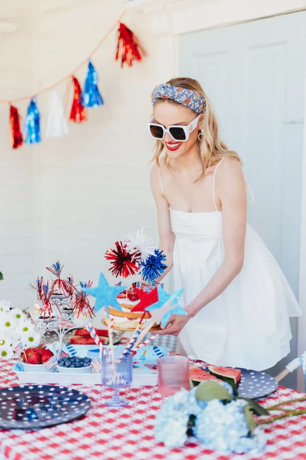 Denim Eyelet Headband with Flags & Stars-Brianna Cannon New