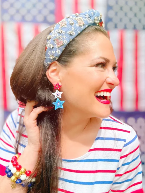 Denim Eyelet Headband with Flags & Stars-Brianna Cannon New