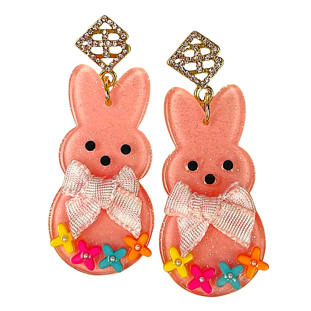 easter___pink_peep_earrin_0.webp Easter 2022 - Pink Peep Earrings with Bow and Flowers-Brianna Cannon Hot