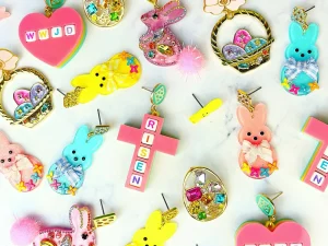 Easter 2022 - Pink Peep Earrings with Bow and Flowers-Brianna Cannon Hot