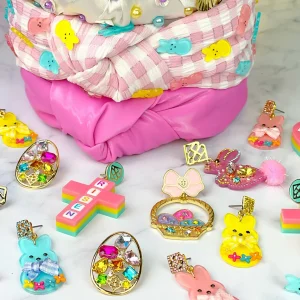 Easter 2022 - Pink Peep Earrings with Bow and Flowers-Brianna Cannon Hot
