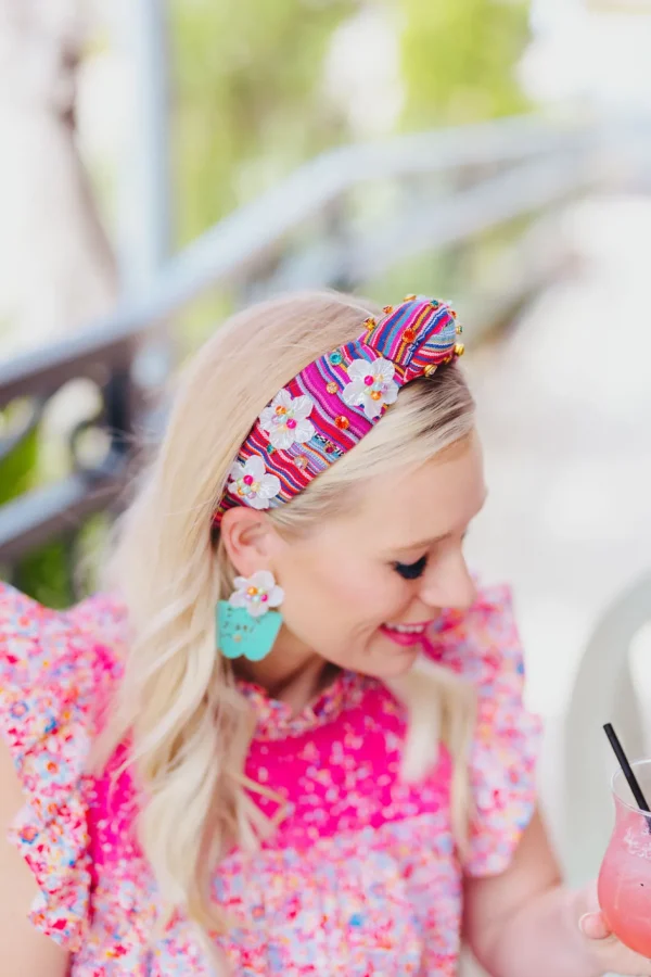 Fiesta Serape Headband with 3D Flowers and Crystals-Brianna Cannon Hot