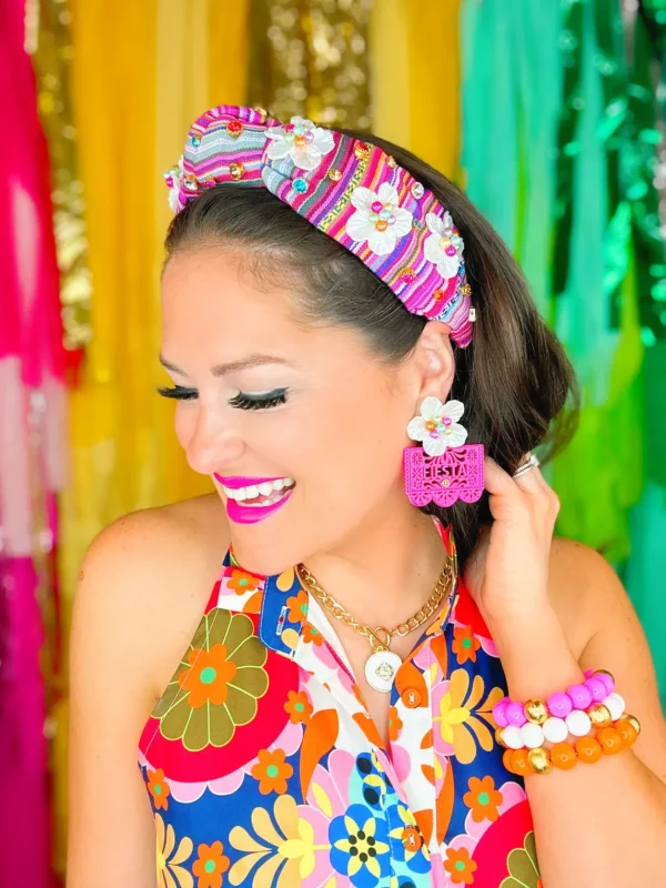 Fiesta Serape Headband with 3D Flowers and Crystals-Brianna Cannon Hot