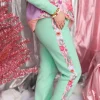 Floral Stripe Fleece-Lined Sweatpants in Mint-Brianna Cannon Outlet