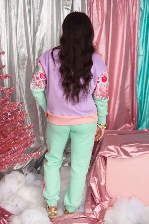 Floral Stripe Fleece-Lined Sweatpants in Mint-Brianna Cannon Outlet